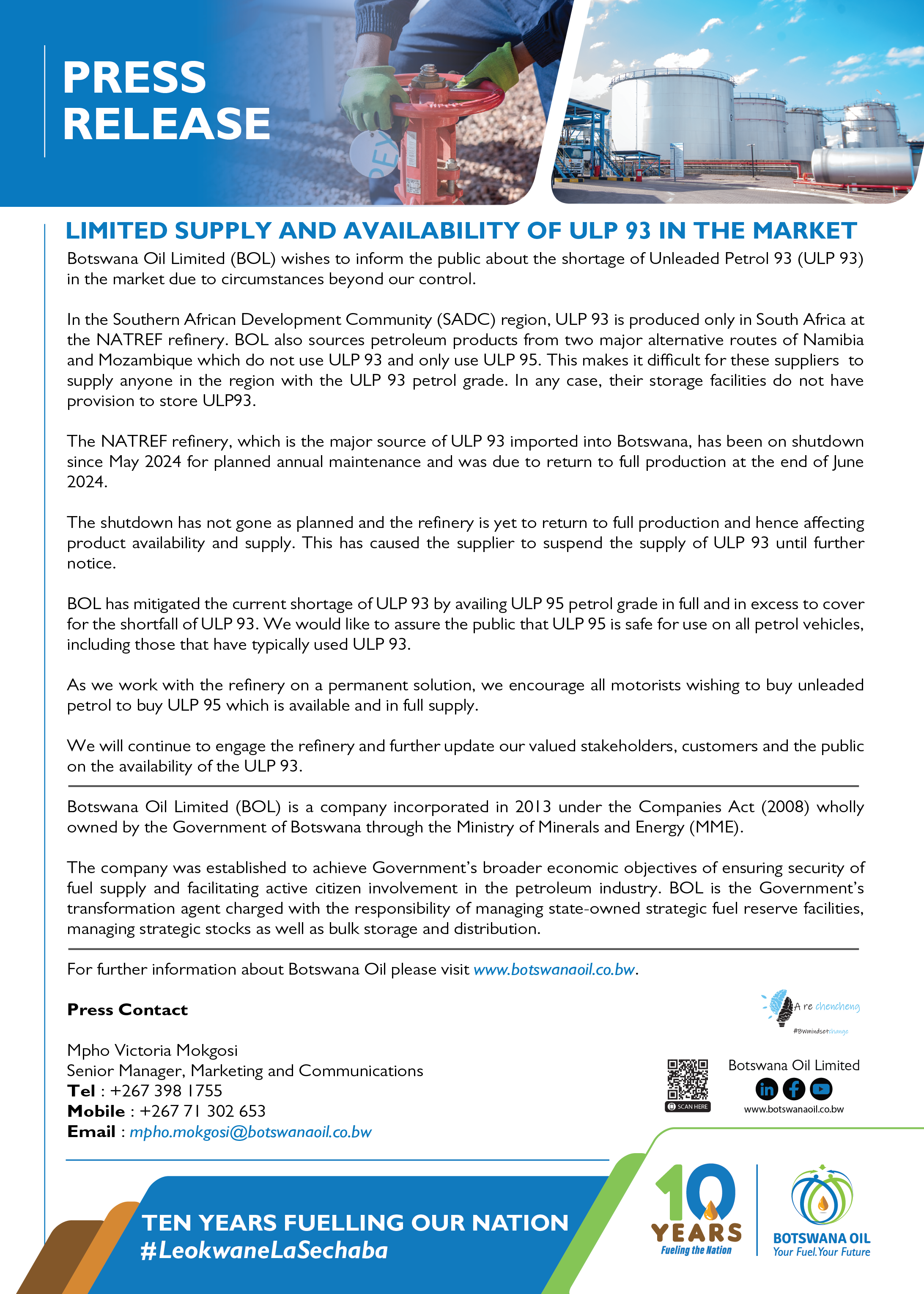 Limited Supply and Availability of ULP 93 In the Market | Botswana Oil